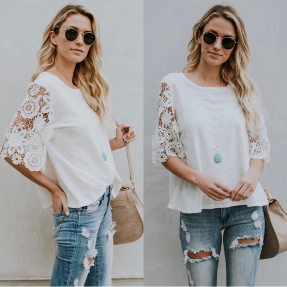 Tops - Astrid White Lace Sleeve Top